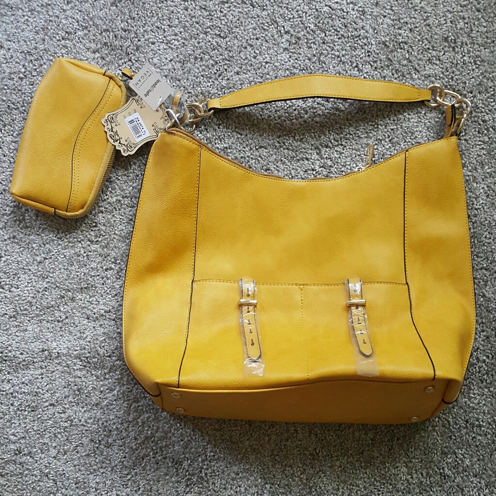 💛 Large yellow bag with a small matching clutch